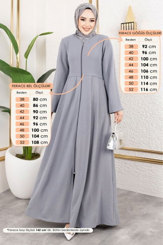 moda selvim Önden Fermuarlı Tesettür Ferace 0038BG354 Gri - Thumbnail