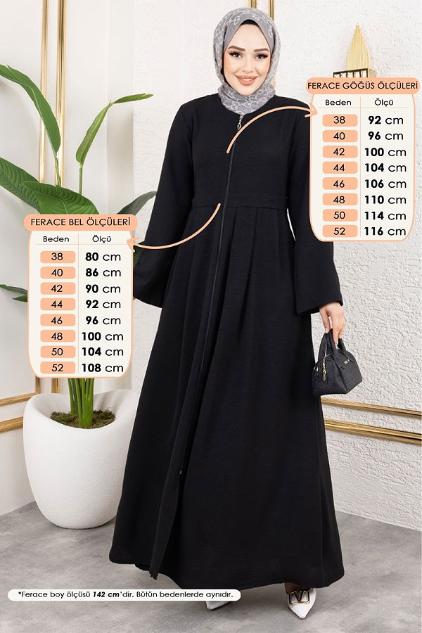 B.G.S. - Önden Fermuarlı Tesettür Ferace 0038BG354 Siyah