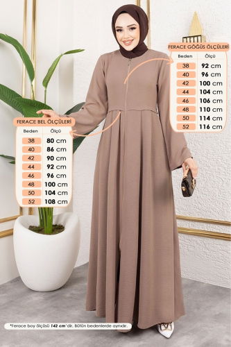 moda selvim Önden Fermuarlı Tesettür Ferace 0038BG354 Vizyon - Thumbnail