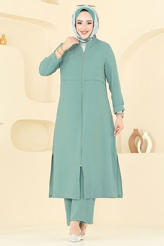 moda selvim Önden Fermuarlı Tesettür Takım 379DVL817 Açık Mint - Thumbnail