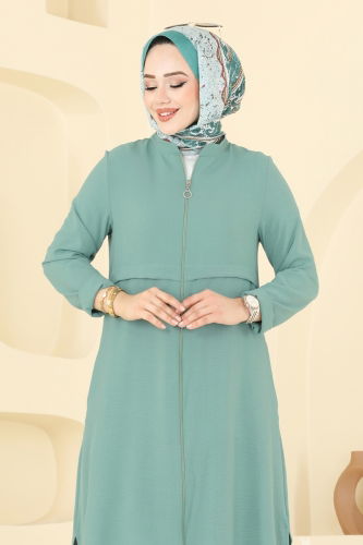 moda selvim Önden Fermuarlı Tesettür Takım 379DVL817 Açık Mint - Thumbnail