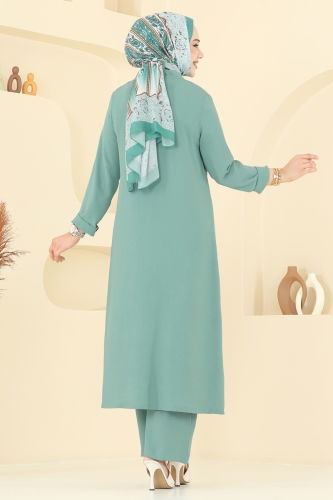 moda selvim Önden Fermuarlı Tesettür Takım 379DVL817 Açık Mint - Thumbnail