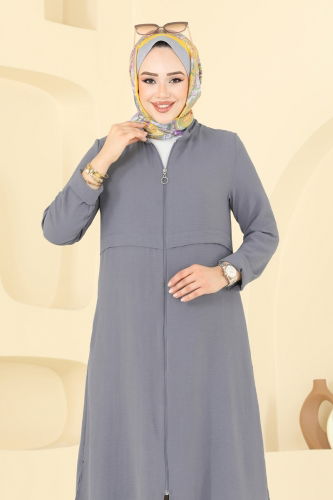 moda selvim Önden Fermuarlı Tesettür Takım 379DVL817 Gri - Thumbnail