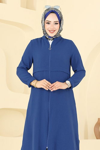 moda selvim Önden Fermuarlı Tesettür Takım 379DVL817 İndigo - Thumbnail
