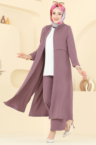 moda selvim Önden Fermuarlı Tesettür Takım 379DVL817 Koyu Lila - Thumbnail