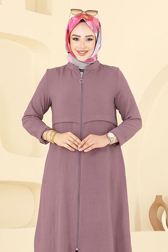 moda selvim Önden Fermuarlı Tesettür Takım 379DVL817 Koyu Lila - Thumbnail