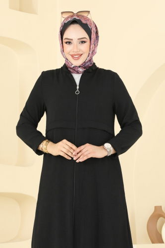 moda selvim Önden Fermuarlı Tesettür Takım 379DVL817 Siyah - Thumbnail