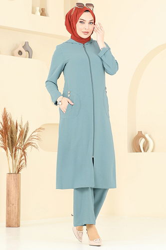 moda selvim Önden Fermuarlı Tesettür Takım 9025S324 Açık Mint - Thumbnail