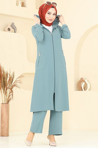moda selvim Önden Fermuarlı Tesettür Takım 9025S324 Açık Mint - Thumbnail