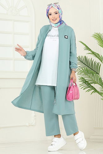 moda selvim Önden Fermuarlı Üçlü Takım PL9164 Mint - Thumbnail