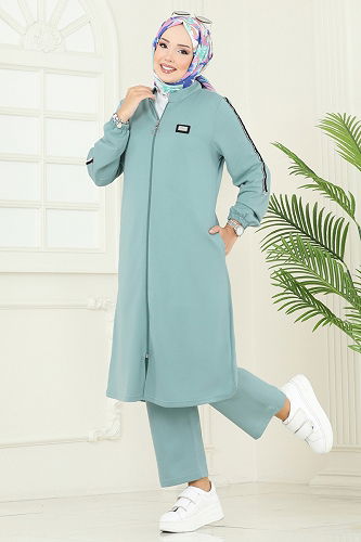 moda selvim Önden Fermuarlı Üçlü Takım PL9164 Mint - Thumbnail
