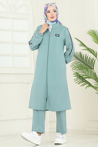 moda selvim Önden Fermuarlı Üçlü Takım PL9164 Mint - Thumbnail