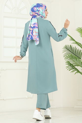 moda selvim Önden Fermuarlı Üçlü Takım PL9164 Mint - Thumbnail