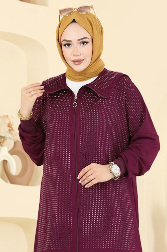 moda selvim Önden Full Taşlı Takım 3335UZ662 Bordo - Thumbnail