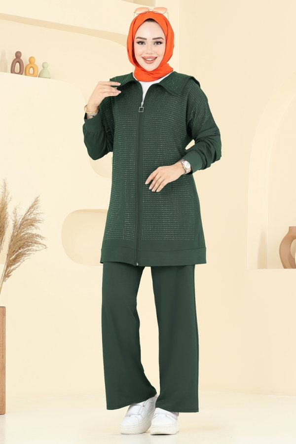 Modaselvim Kombin Önden Full Taşlı Takım 3335UZ662 Zümrüt