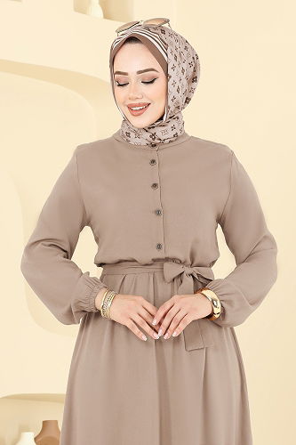 moda selvim Önden Yarım Düğmeli Elbise 5003ERK1158 Vizyon - Thumbnail