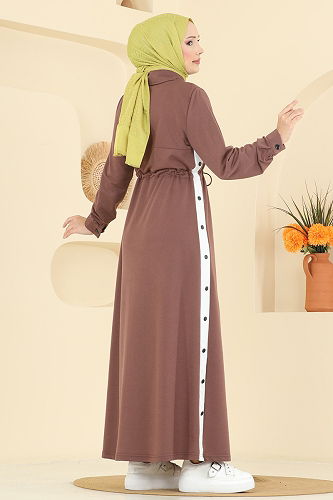 moda selvim Önden Yarım Düğmeli Elbise PL9178 Pudra Vizyon - Thumbnail