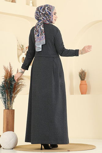 moda selvim Önden Yarım Düğmeli Ferace 460DVL817 Antrasit - Thumbnail