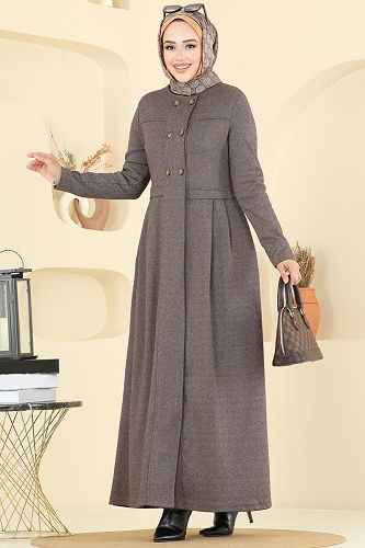 moda selvim Önden Yarım Düğmeli Ferace 460DVL817 Kahve - Thumbnail