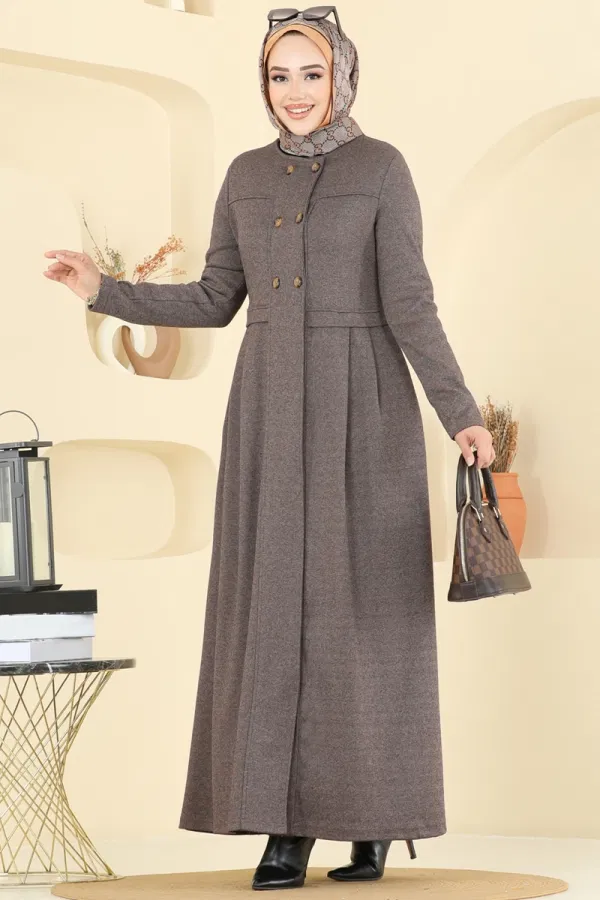 Modaselvim SEPETTE NET %20+%20 İNDİRİM Önden Yarım Düğmeli Ferace 460DVL817 Kahve