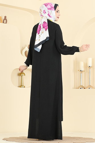 moda selvim Önden Yarım Düğmeli Takım 2845SLK540 Siyah - Thumbnail