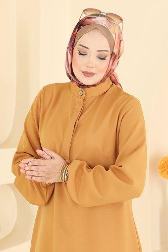 moda selvim Önden Yarım Düğmeli Tunik 2895SLK540 Hardal - Thumbnail
