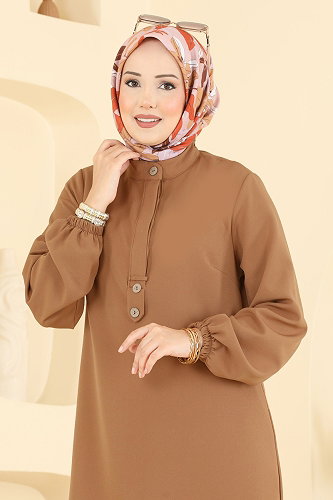 moda selvim Önden Yarım Düğmeli Tunik 2895SLK540 Latte - Thumbnail