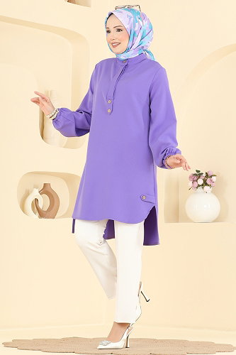 moda selvim Önden Yarım Düğmeli Tunik 2895SLK540 Lila - Thumbnail