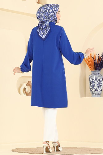 moda selvim Önden Yarım Düğmeli Tunik 2895SLK540 Saks - Thumbnail