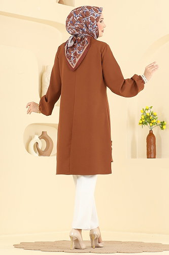 moda selvim Önden Yarım Düğmeli Tunik 2895SLK540 Taba - Thumbnail