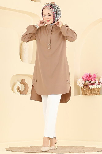 moda selvim Önden Yarım Düğmeli Tunik 2895SLK540 Vizyon - Thumbnail