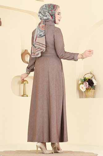 moda selvim Önden Yarım Fermuarlı Elbise 4117FVN1181 Kahve - Thumbnail