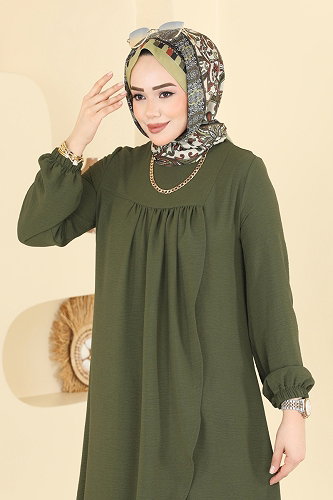 moda selvim Önden Yırtmaçlı 2 li Takım 2824SLK540 Açık Haki - Thumbnail