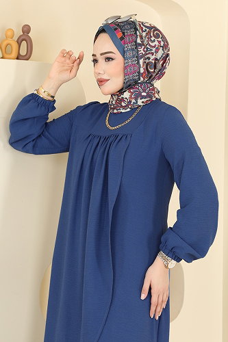 moda selvim Önden Yırtmaçlı 2 li Takım 2824SLK540 İndigo - Thumbnail