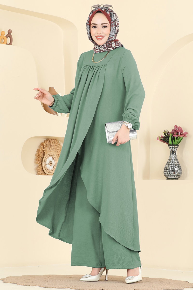 Önden Yırtmaçlı 2 li Takım 2824SLK540 Koyu Mint - Moda Selvim