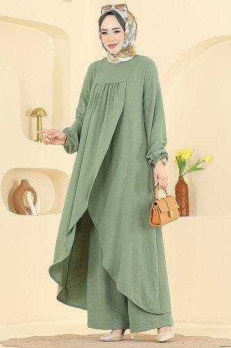 moda selvim Önden Yırtmaçlı 2 li Takım 2824SLK540 Mint - Thumbnail
