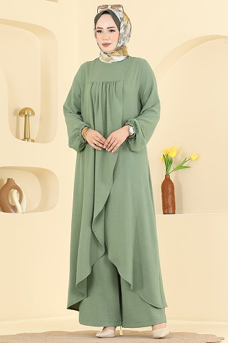 moda selvim Önden Yırtmaçlı 2 li Takım 2824SLK540 Mint - Thumbnail