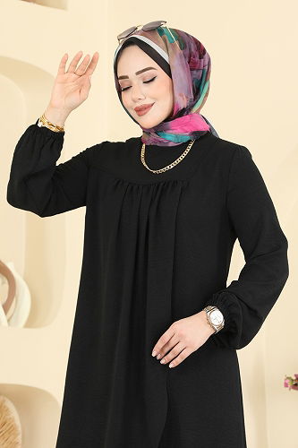 moda selvim Önden Yırtmaçlı 2 li Takım 2824SLK540 Siyah - Thumbnail