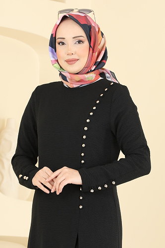 moda selvim Önden Yırtmaçlı 2 li Takım 8334AB368 Siyah - Thumbnail
