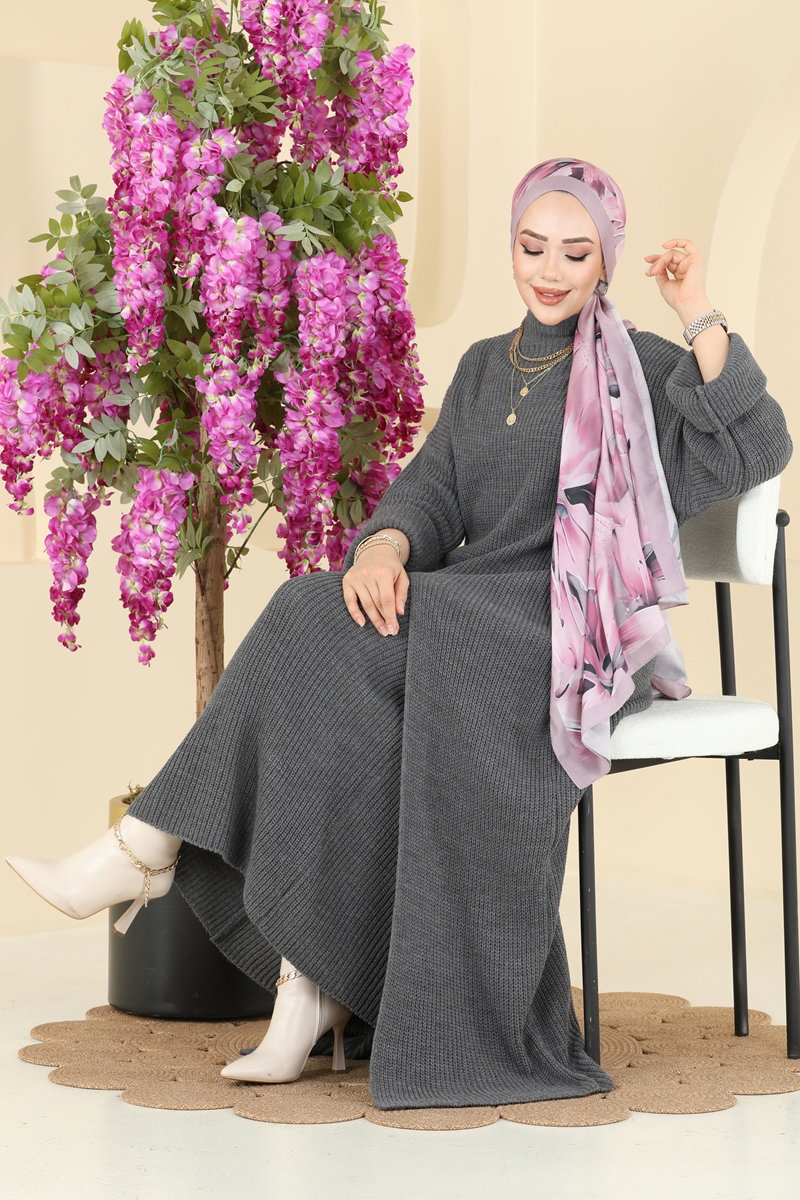 Önden Yırtmaçlı Etekli Takım 7081HBS856 Antrasit