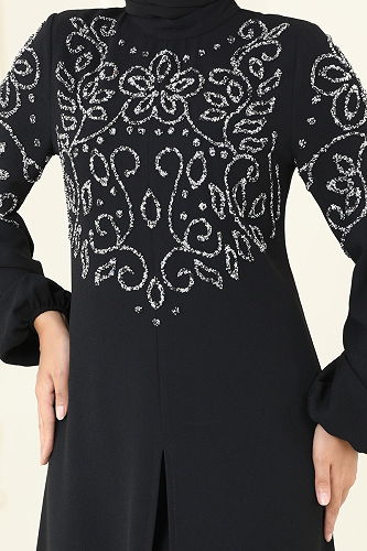 moda selvim Önden Yırtmaçlı Şık Takım 8062ABK1075 Siyah - Thumbnail