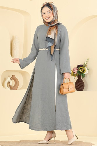 moda selvim Önden Yırtmaçlı Şık Tunik 0178ERK1158 Gri - Thumbnail