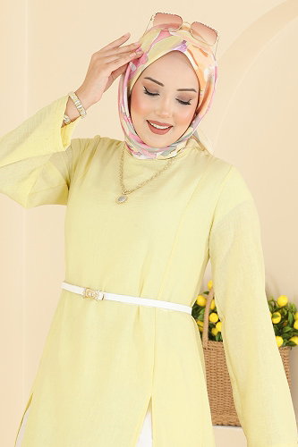 moda selvim Önden Yırtmaçlı Şık Tunik 0178ERK1158 Sarı - Thumbnail