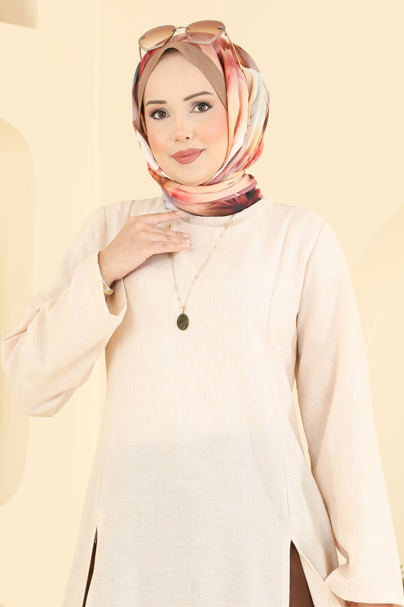 txik ページ Önden Yırtmaçlı Şık Tunik 0178ERK1158 Taş - Moda Selvim