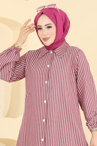P.R.M. - Önen Düğmeli Uzun Tunik 4558PM271 Bordo