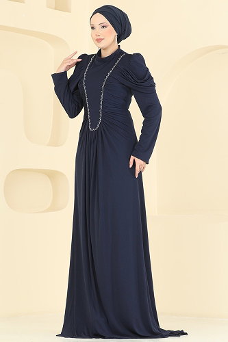 moda selvim Önü Büzgülü Taş Detaylı Abiye 5503DMNK1166 Laci - Thumbnail