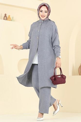 moda selvim Önü Çıtçıtlı Sofia Takım 442DVL817 Gri - Thumbnail