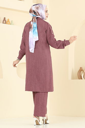 moda selvim Önü Çıtçıtlı Sofia Takım 442DVL817 Koyu Gül Kurusu - Thumbnail