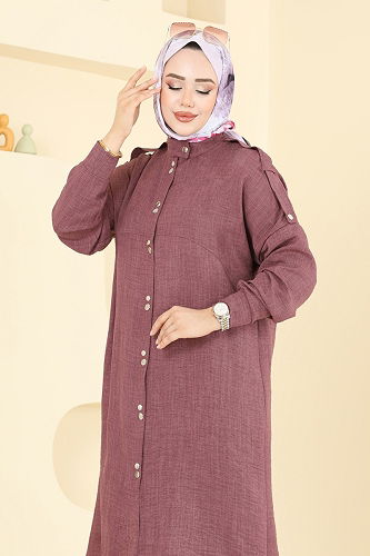 moda selvim Önü Çıtçıtlı Sofia Takım 442DVL817 Koyu Gül Kurusu - Thumbnail