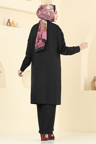 moda selvim Önü Çıtçıtlı Sofia Takım 442DVL817 Siyah - Thumbnail